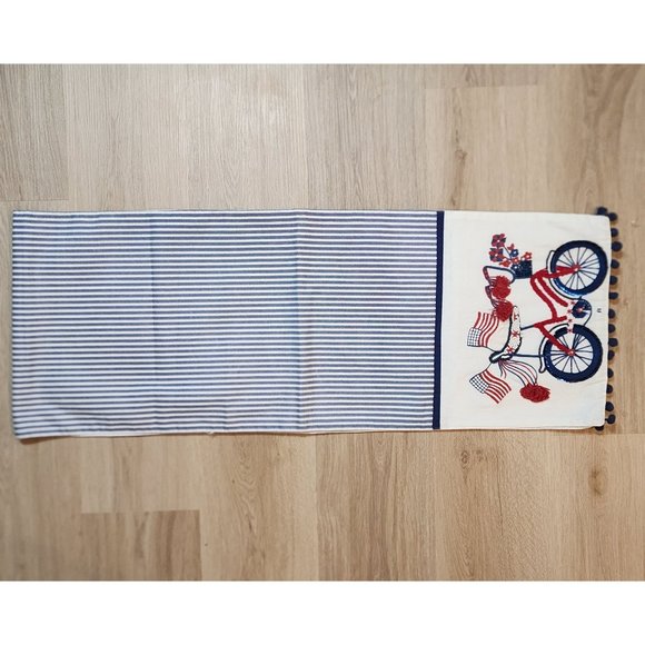 Pier 1 Beaded Embroidered Table Runner Patriotic Red White Blue VTG 13.5" x 71" - Picture 9 of 12